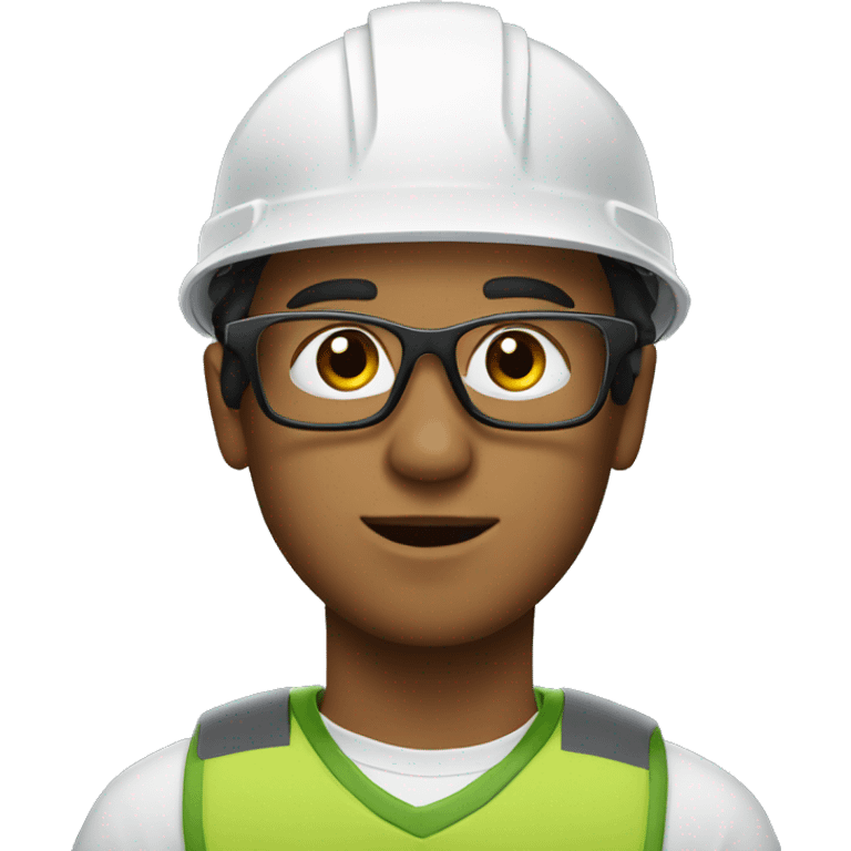 Young man wearing a safety helmet, earplugs and glasses  emoji