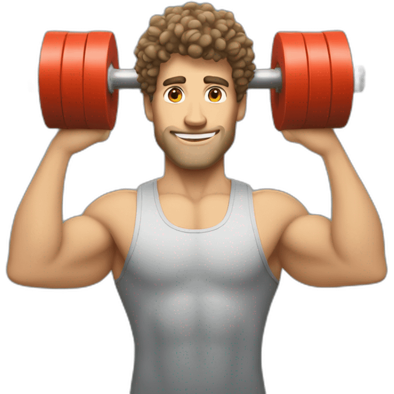 caucasian man with curly hair lifting weights emoji