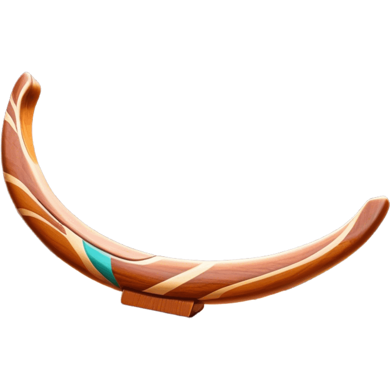 Cinematic Realistic image of a classic boomerang, rendered with detailed wood grain textures and vibrant colors, set against a sunlit outback landscape that emphasizes its iconic Australian heritage emoji