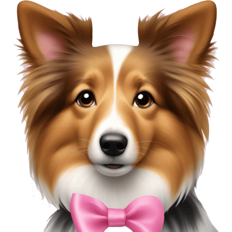 Sheltie dog with pink ribbon around neck emoji