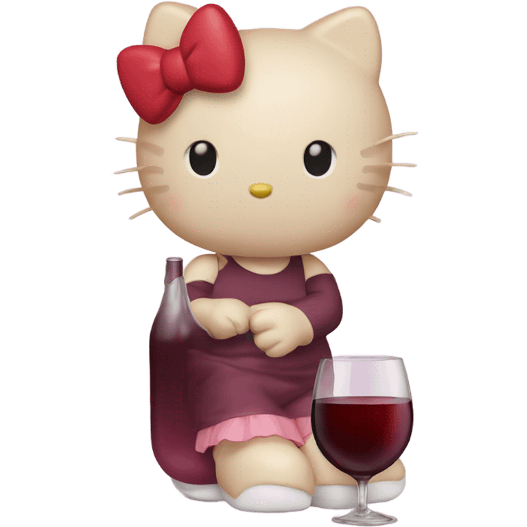 Hello Kitty drinking red wine emoji