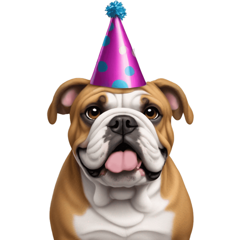 English bulldog with party hat emoji