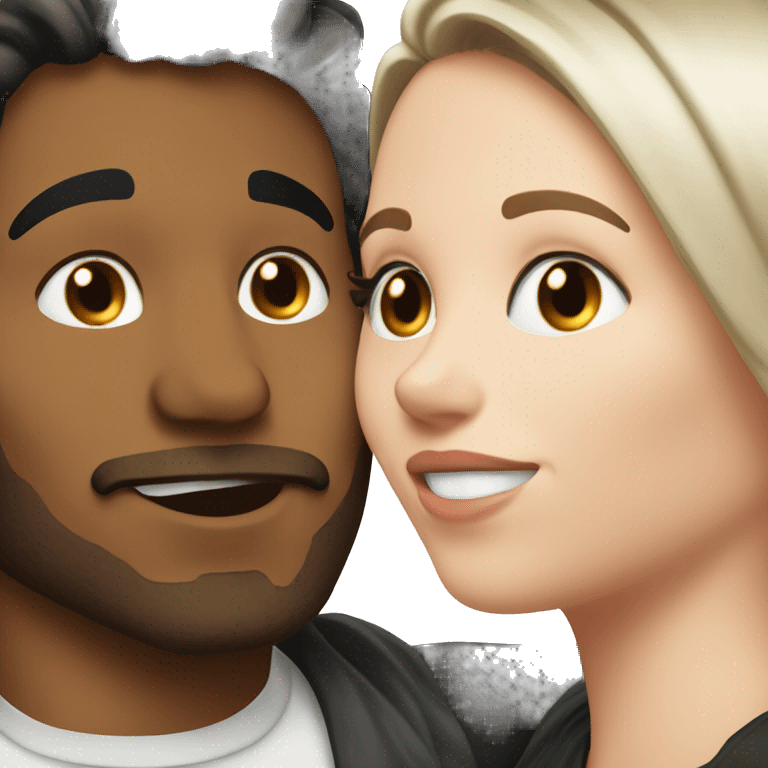 kiss-kiss white men with brown hair and white woman with black hair emoji