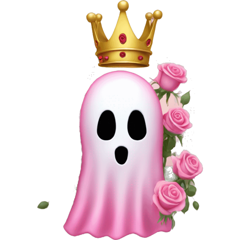 Pink ghost with a crown and roses  emoji