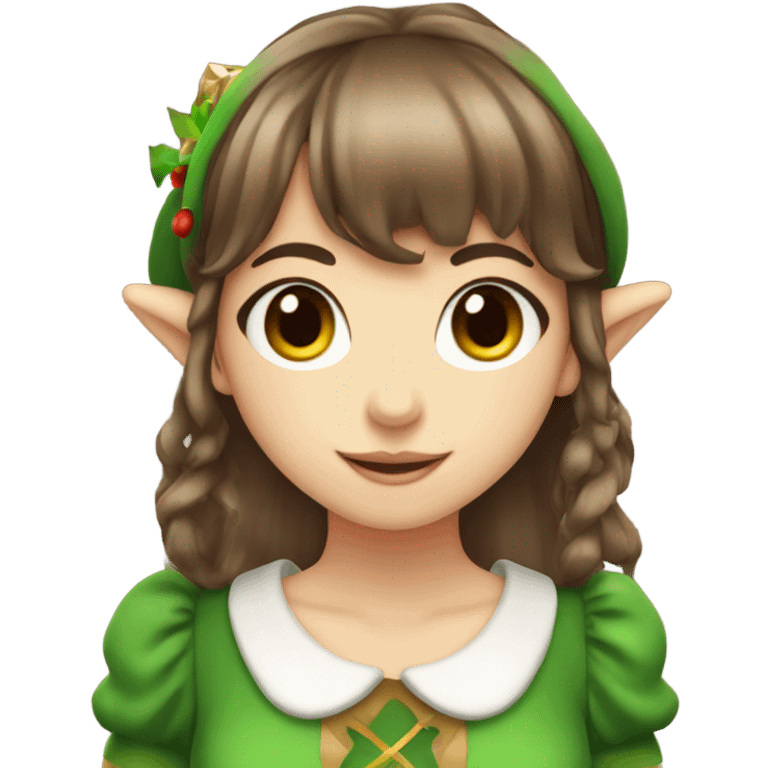 Pretty anime Christmas elf girl with brown hair and bangs  emoji