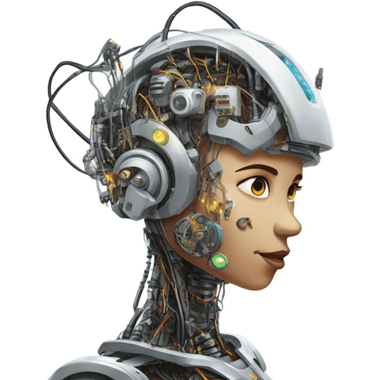 One cyborg performing brain surgery on a robot.  emoji