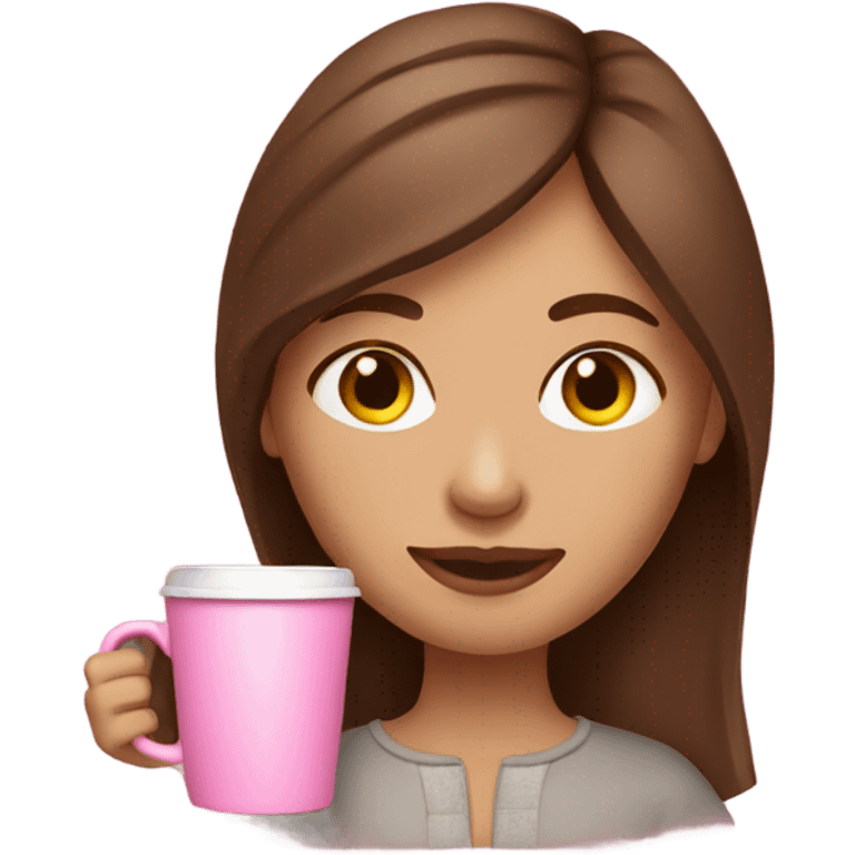 Girl with brown hair holding pink coffee mug  emoji