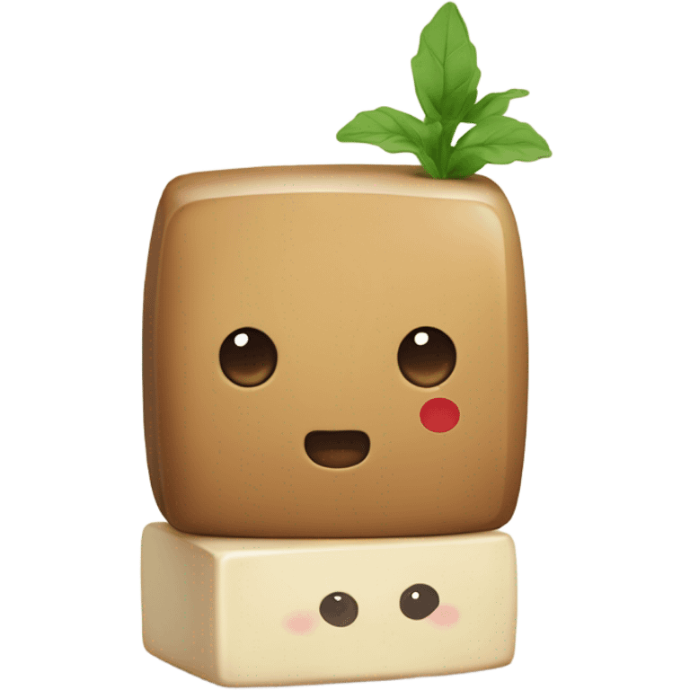 cute tofu block placed next to cute soy sauce bottle  emoji