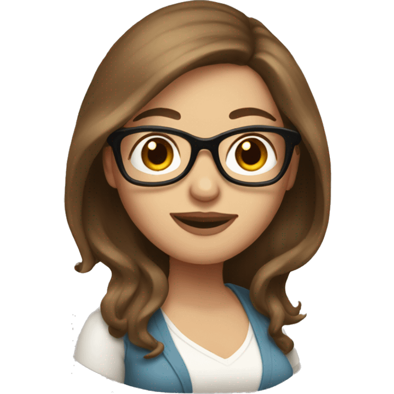 Pregnant White woman with long brown hair and glasses emoji