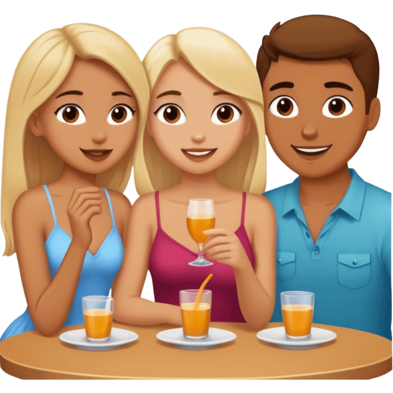 2 girls and a guy vibing on a date emoji