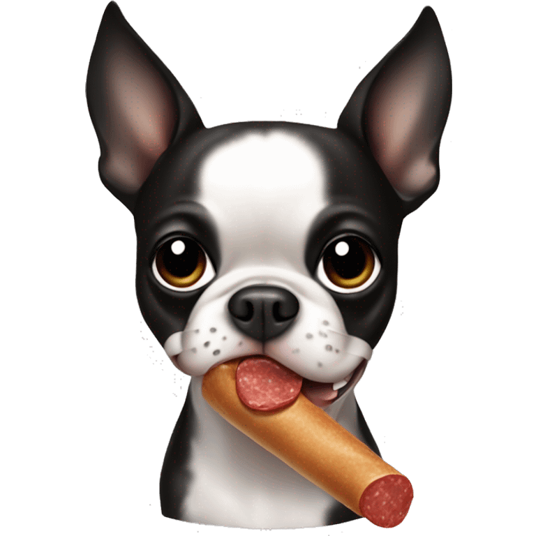 Boston terrier eating a sausage emoji