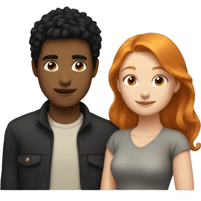 young Man with black hair and young ginger woman cuddle emoji