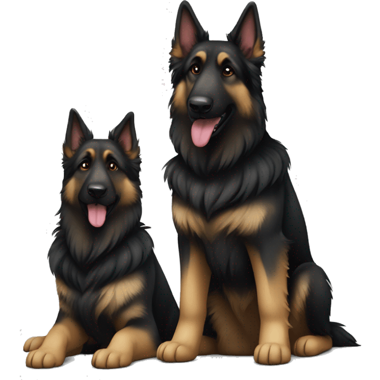 2 black long haired German shepherd dogs sitting next to each other  emoji