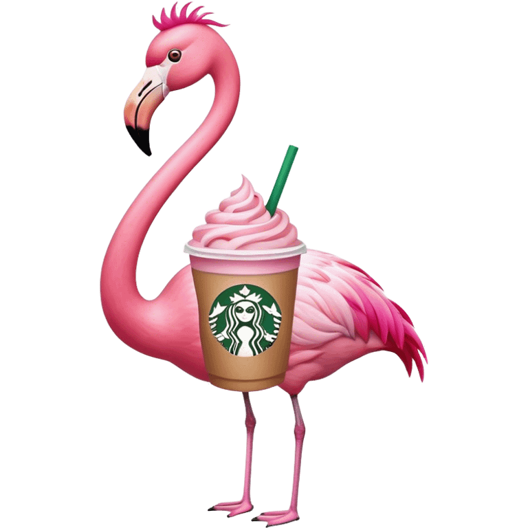 A flamingo with a starbucks cup emoji