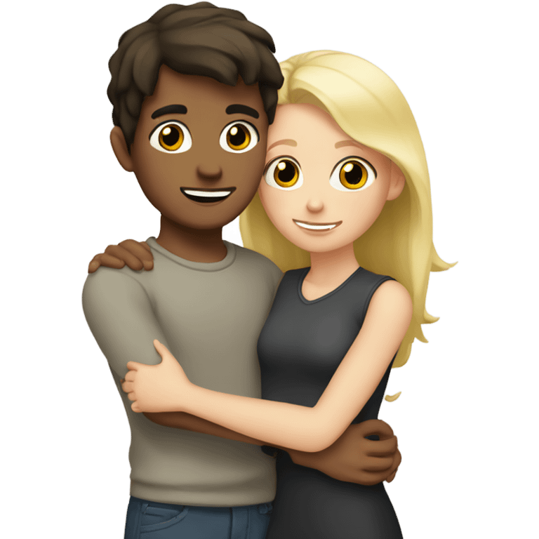 Boy with dark brown hair hugging a girl with blonde hair  emoji