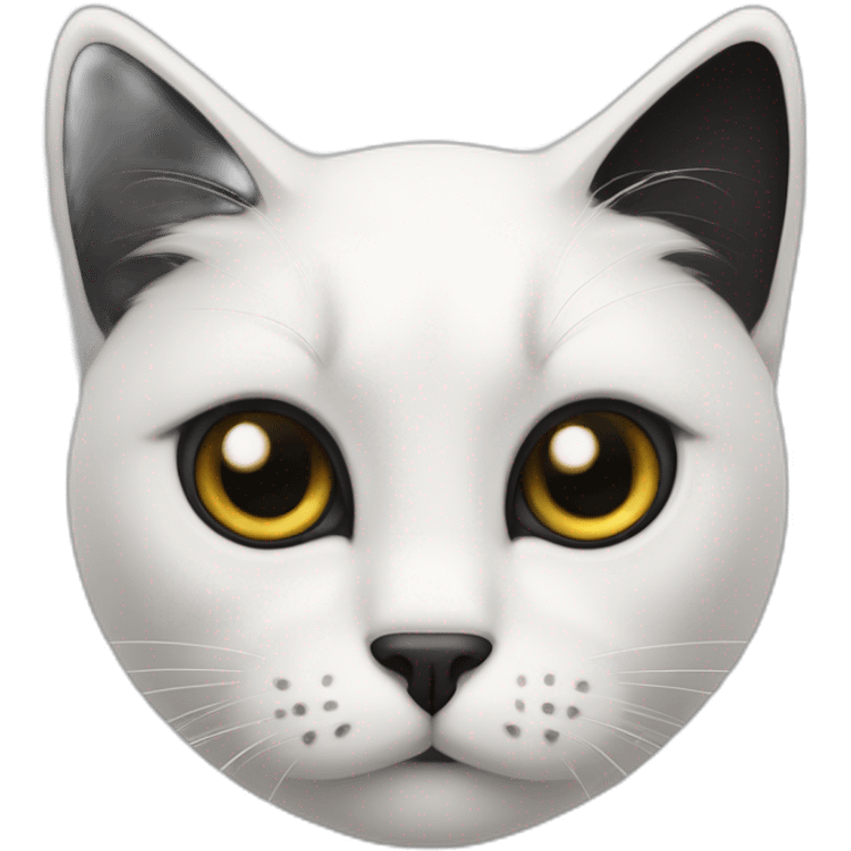 White cat, black mark on fur above eyes, black ears, annoyed face emoji