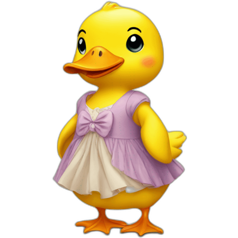 A small yellow duck, a cute, wearing a dress emoji