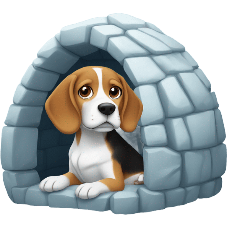 Beagle with blue winter clothes in an igloo emoji