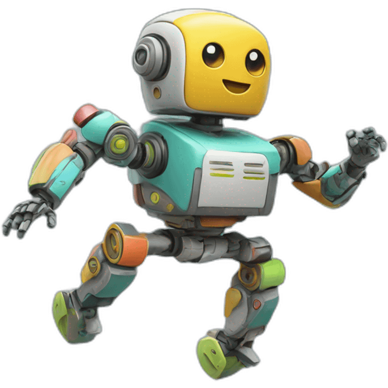 a cheerful multi-colored jumping robot emoji