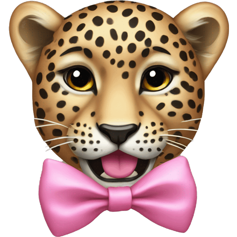 face of a leopard with a pink bow emoji