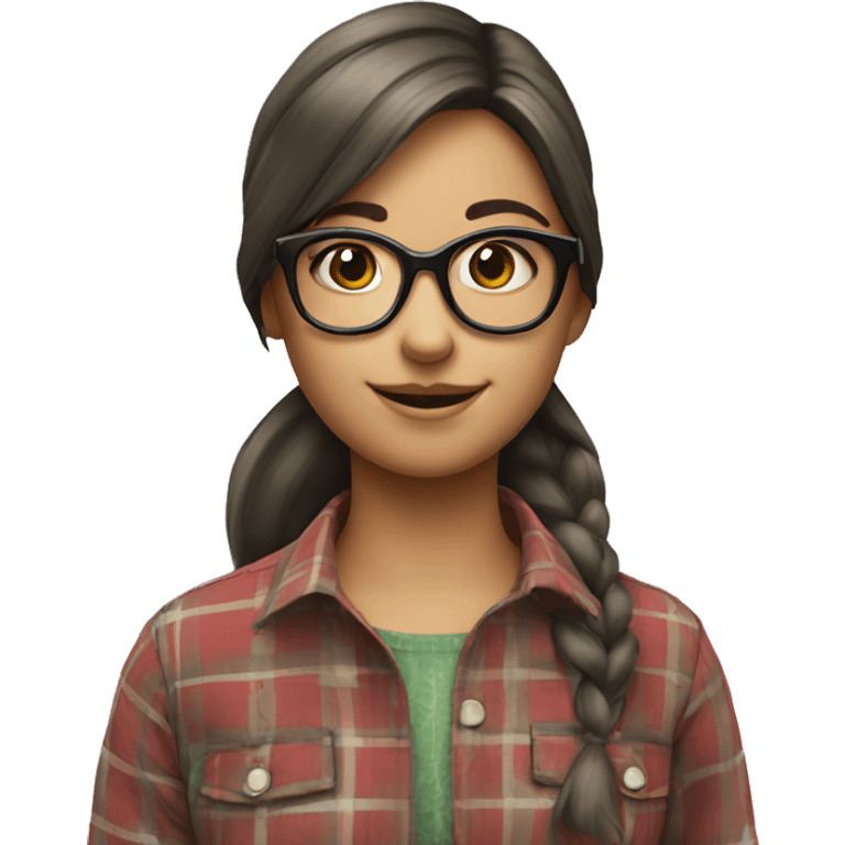 smiling girl in plaid shirt with Glases emoji