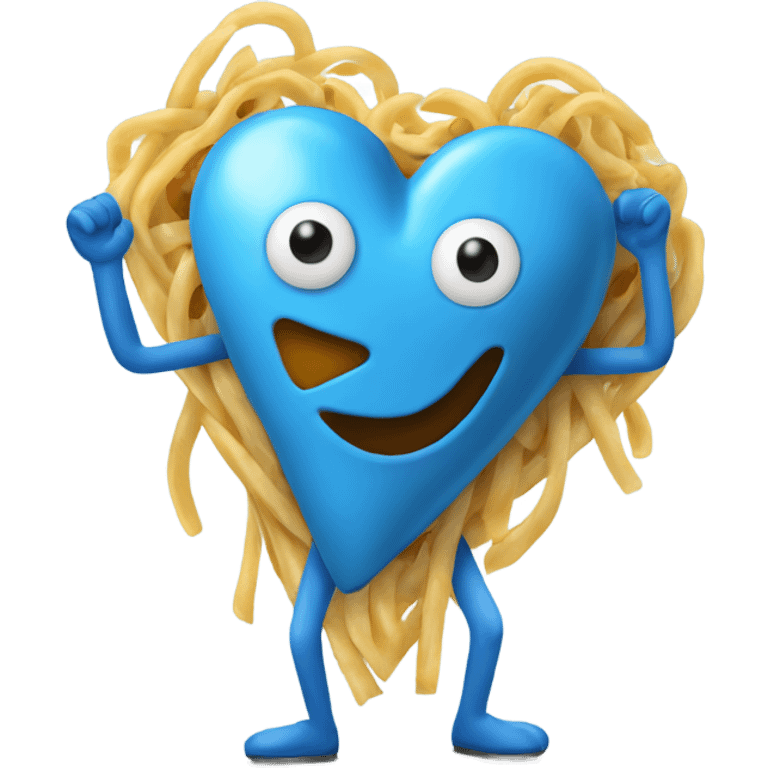 Scary blue love heart with pasta and legs emoji