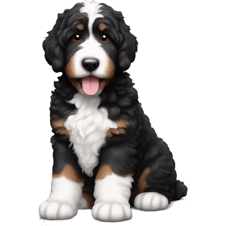 big fluffy black and white f1 bernedoodle emoji