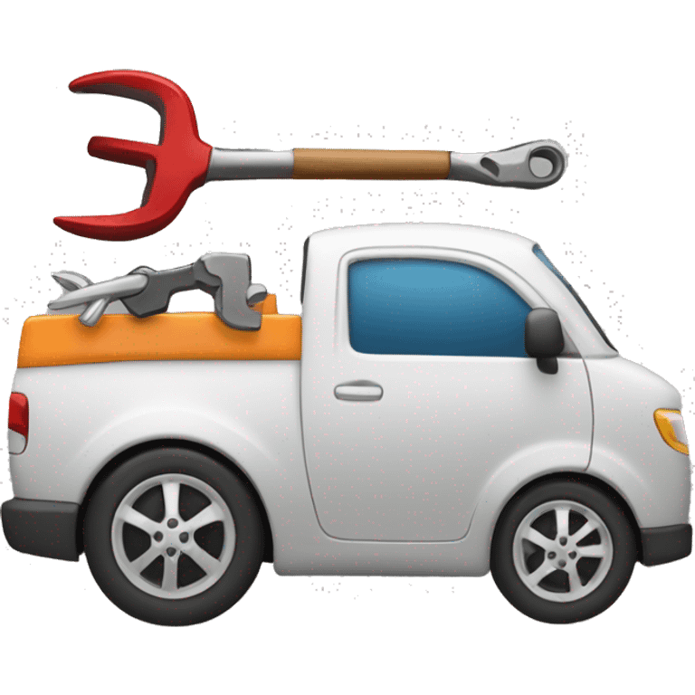 An emoji showing a car in front of a workshop, surrounded by tools (like a wrench and hammer). emoji