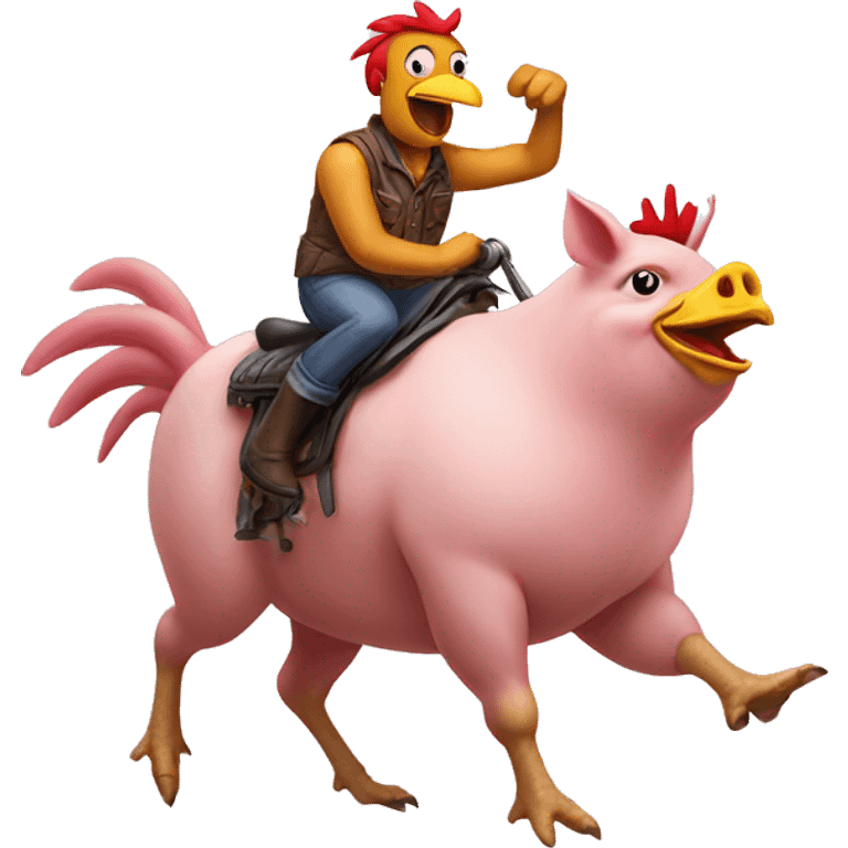 crazy chicken riding a pig emoji