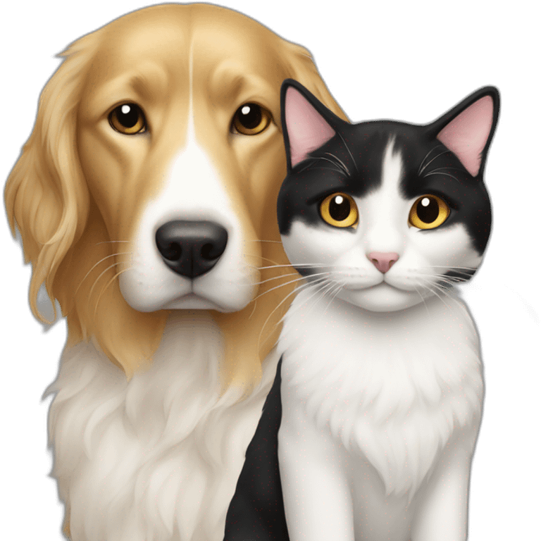 Black and white cat with golden retriewer emoji