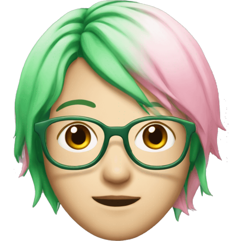 pink hair, Japanese, green glasses, white, PINK HAIR  emoji