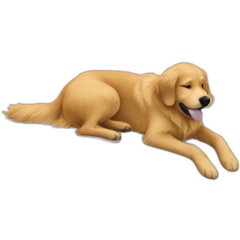 Woman in white bed cuddling one golden retriever emoji