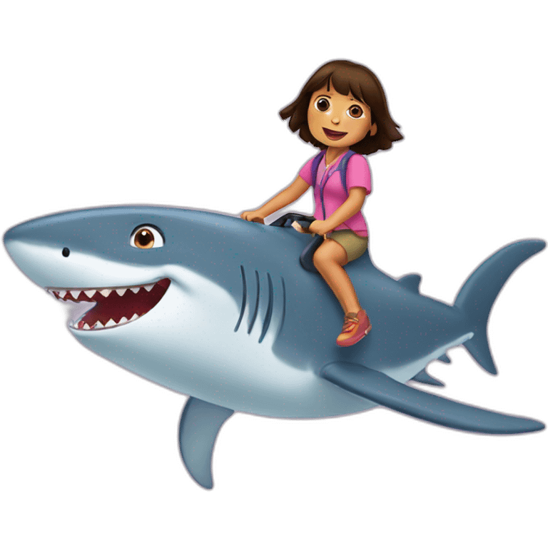 Dora riding a shark emoji