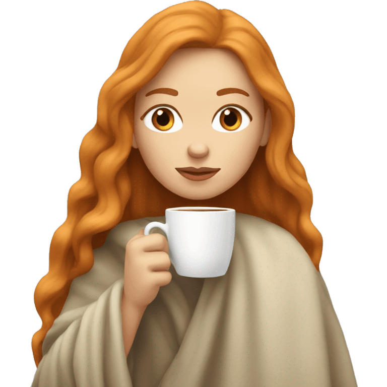 ginger long hair white girl wearing blanket sipping coffee emoji