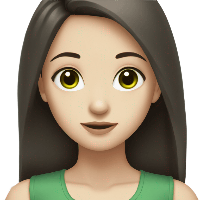 Girl with green eyes, dark brown shoulder length hair, pale skin  emoji