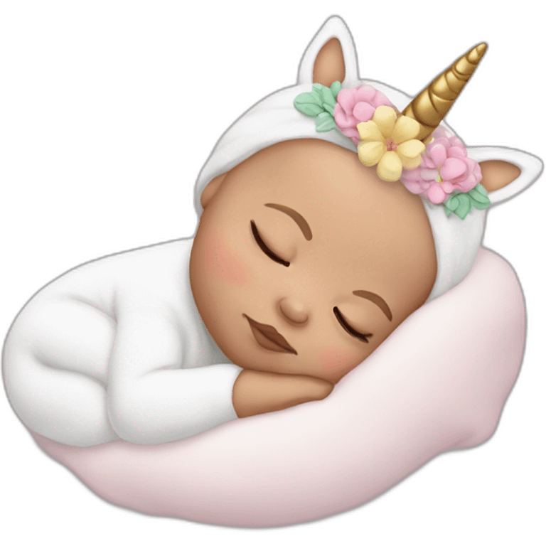 Sleeping white Newborn with unicorn headband emoji