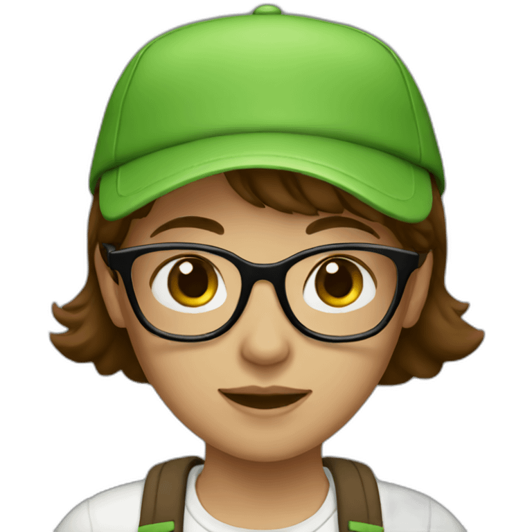 Girl with green cap brown hair and glasses emoji