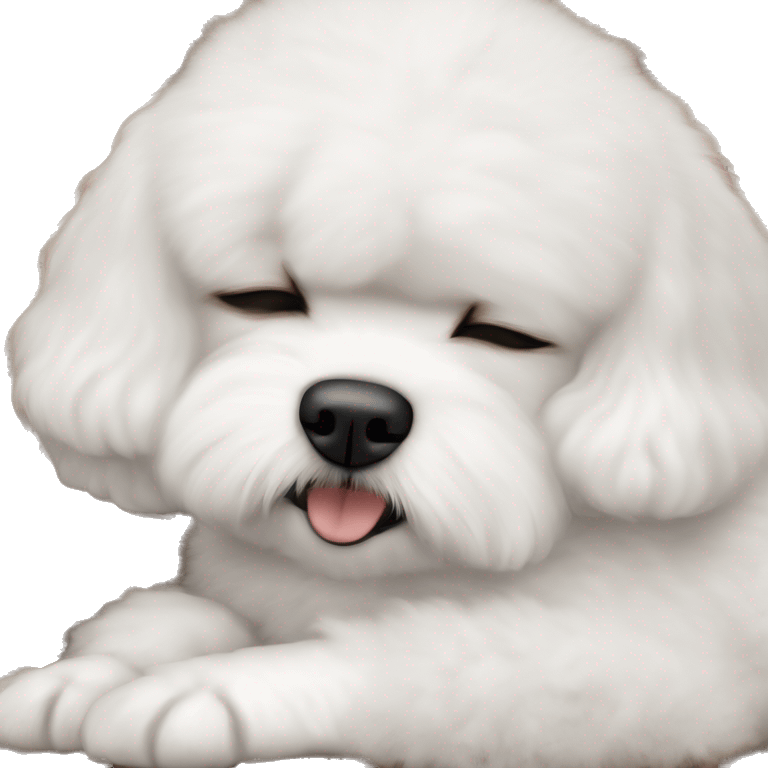 White dog Bichon Frise sleeping on brunette white girl's lap emoji