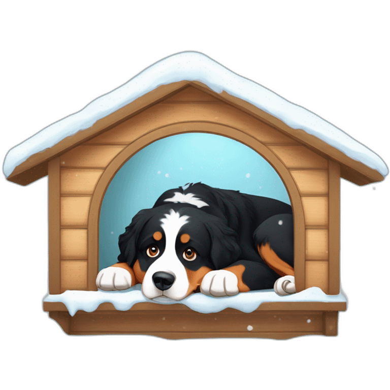 bernese mountain dog lying in a snow house emoji