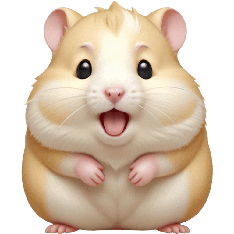 Cinematic Cute Yawning Cream Hamster Portrait Emoji, Head tilted slightly with a dramatic, wide-open yawn, showcasing a soft, pristine cream fur with tiny droopy ears, round dark eyes barely open in drowsy contentment, Simplified yet irresistibly adorable features, highly detailed, glowing with a soft, cozy glow, high shine, relaxed yet expressive, stylized with a touch of whimsy, bright and endearing, soft glowing outline, capturing the essence of a sleepy yet affectionate hamster, so drowsy it feels like it could stretch out of the screen and curl up for a nap! emoji