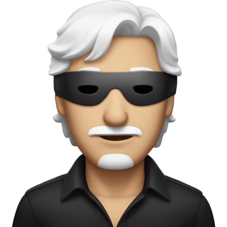 White haired man wearing black blindfold emoji