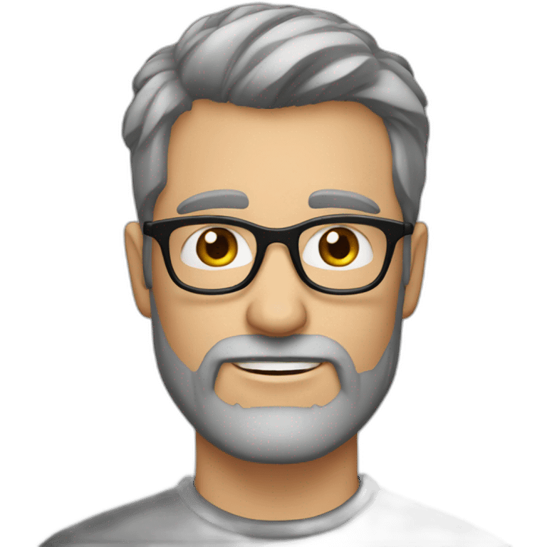 Caucasian man 40. brown eyes. short hair and short gray beard. disheveled on end. black glasses emoji