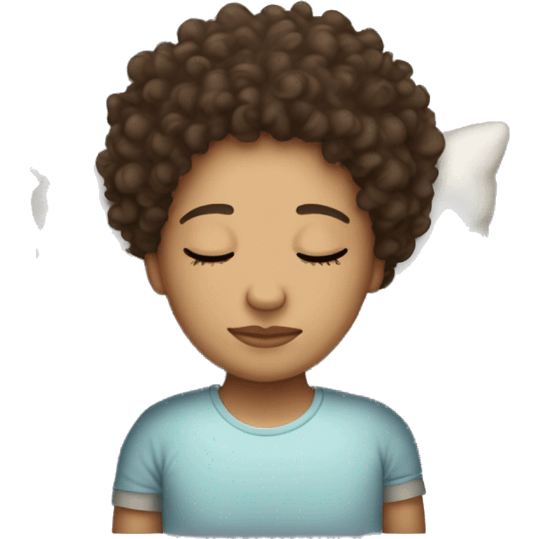 Light skinned, dark curly hair, sleeping, pillow emoji