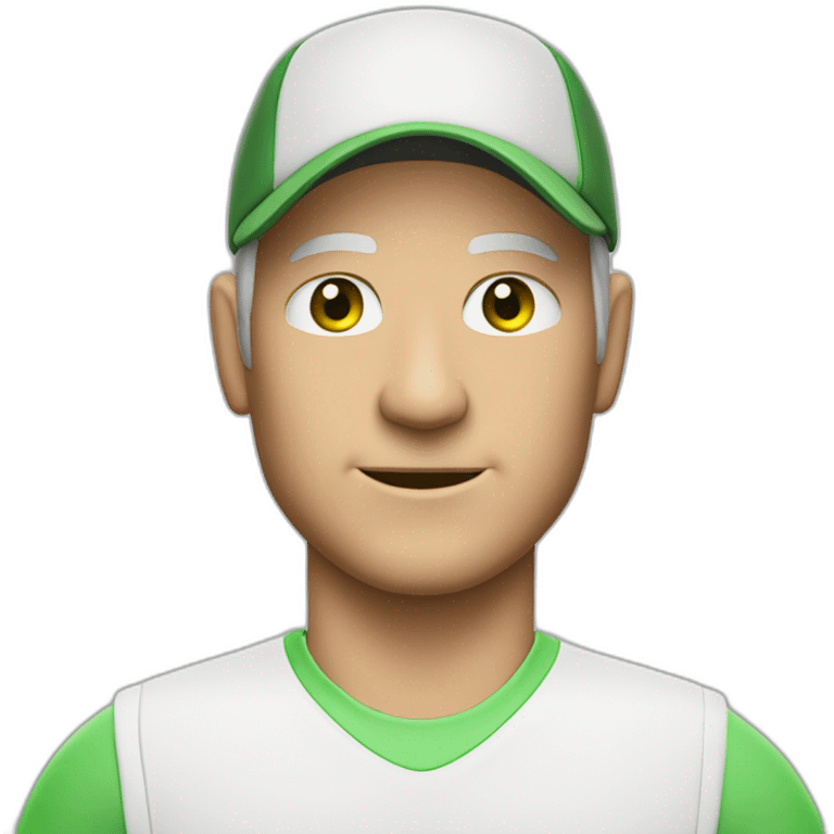 Tennisplayer white male in his 50s,Green-eyes, gray-hear, white cap with tennis-raquet and tennis-ball emoji