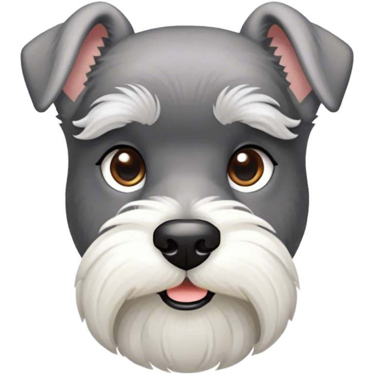 Cinematic Noble Miniature Schnauzer Portrait Emoji, Standing with a proud and stately demeanor, showcasing a sharply defined, salt-and-pepper fur with distinguished eyebrows and a confident, alert expression, simplified yet exquisitely detailed, glowing with a refined, dignified radiance, high shine, exuding intelligence and classic noble charm, soft glowing outline, capturing the essence of a noble Miniature Schnauzer that commands attention with effortless style! emoji