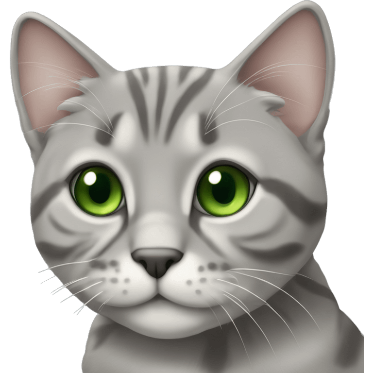 Grey Tabby scotish fold with Green eyes sitting emoji