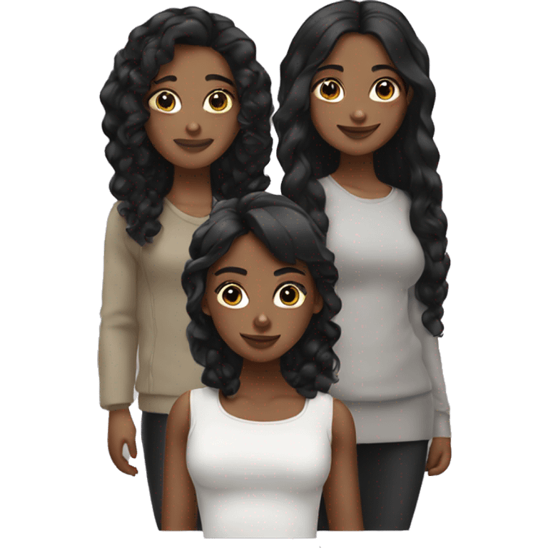 Girls trio with all black hair emoji