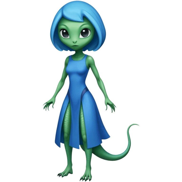 a reptilian alien woman full body, in blue dress emoji