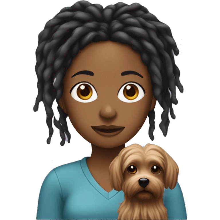 Black woman with dreads holding a yorkiepooh dog emoji