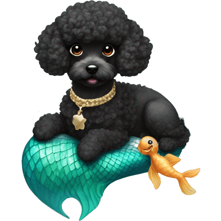 black mini poodle with a mermaid tail emoji